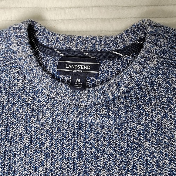 Lands’ End Men’s Drifter Sweater Blue Marled Cotton Knit Crewneck M Preppy - Picture 3 of 9